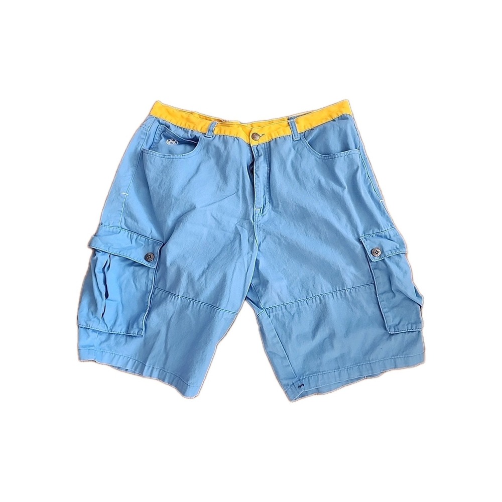 Eight732 8732 Aqua/Yellow Cargo Shorts Baggy Hip Hop Streetwear 42 W 12 Inseam